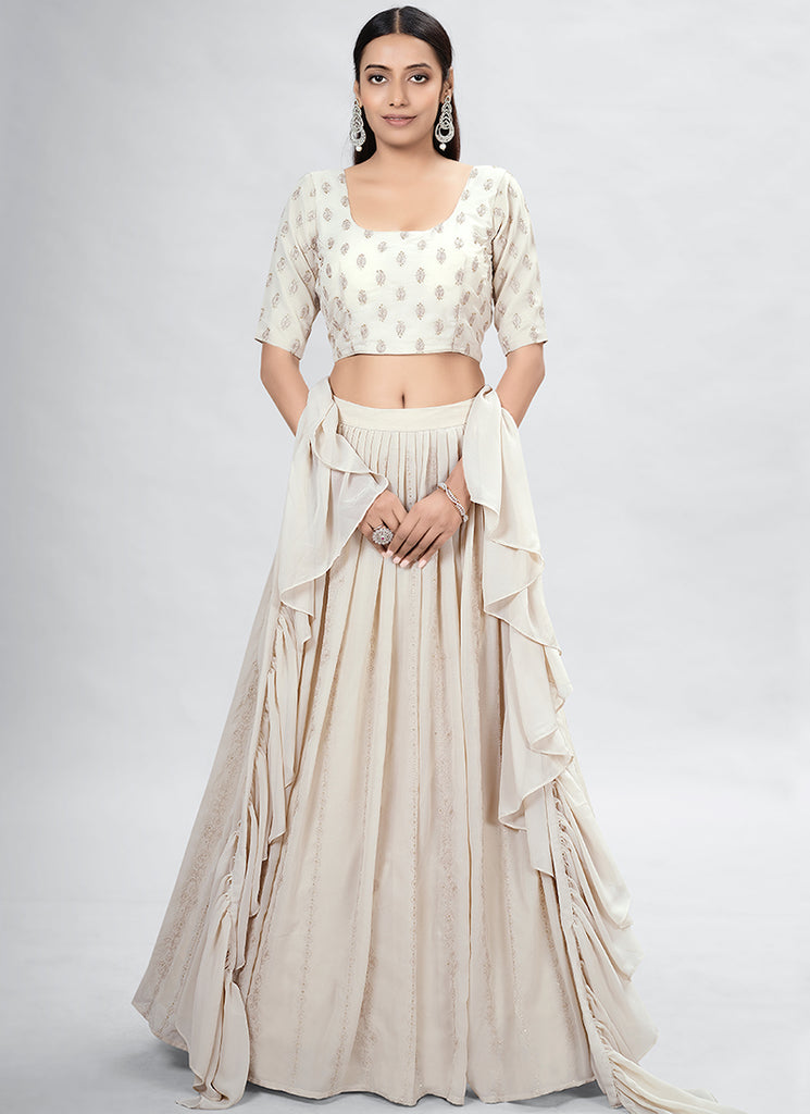 Beige Sequence Embroidery Wedding Lehenga Choli