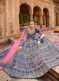 Buy Bridal Lehenga - Blue And Pink Velvet Designer Bridal Lehenga Choli