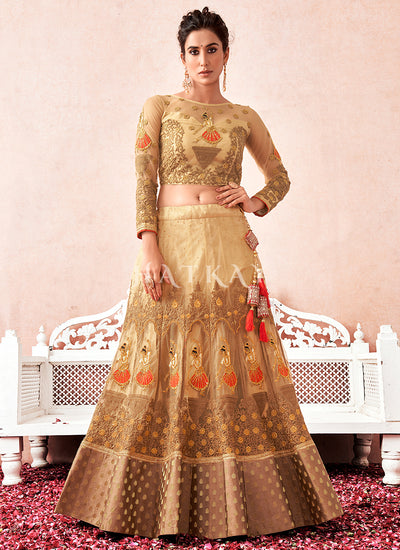 Beige And Red Multi Embroidered Traditional Lehenga Choli