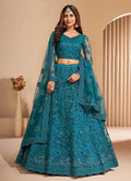 Turquoise Crystal Embroidered Wedding Lehenga Choli