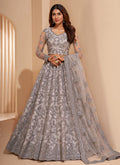 Lilac Grey Embroidered Wedding Lehenga Choli