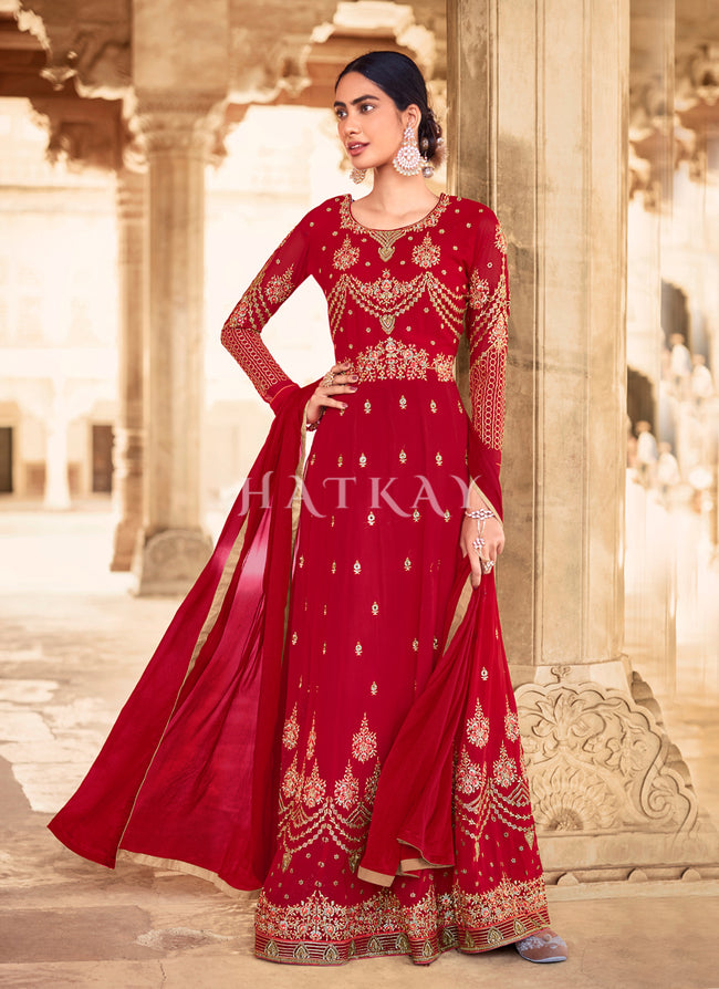 Bridal Red Embroidered Designer Anarkali Suit