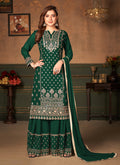 Green Embroidered Designer Georgette Palazzo Suit
