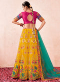 Buy Lehengas In California | Yellow And Pink Multi Embroidered Traditional Lehenga Choli