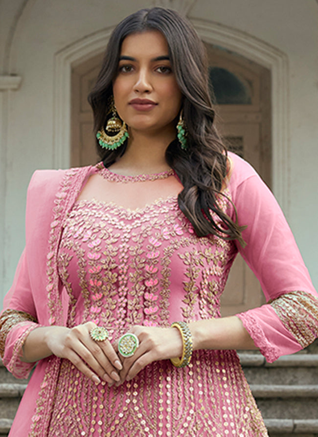 Hot Pink Hand Embroidered Brocade Anarkali – Lashkaraa
