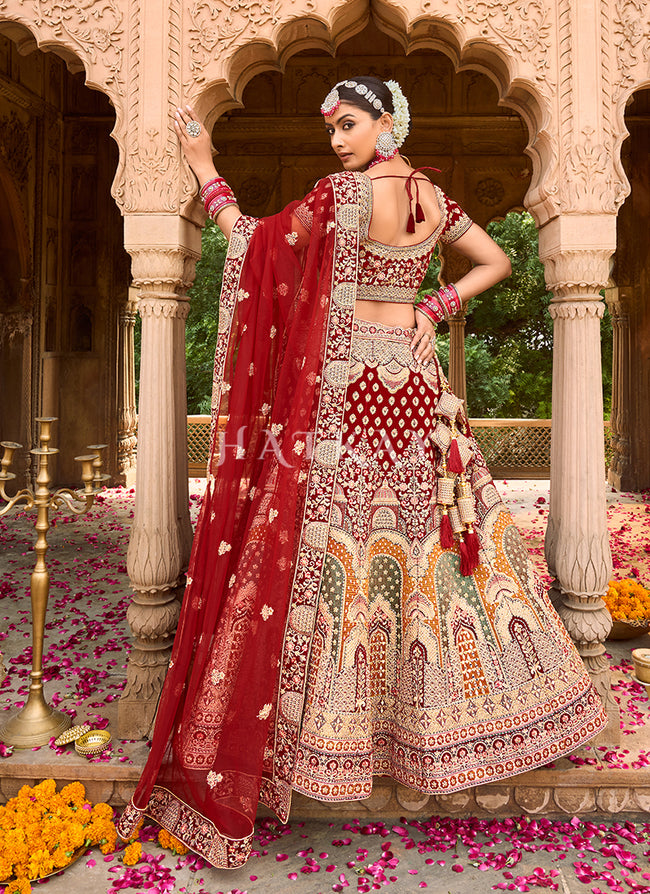 Hot-Pink Printed Lehenga Choli with Golden Sequins Embroidery on Choli with  Designer Dupatta | Exotic India Art