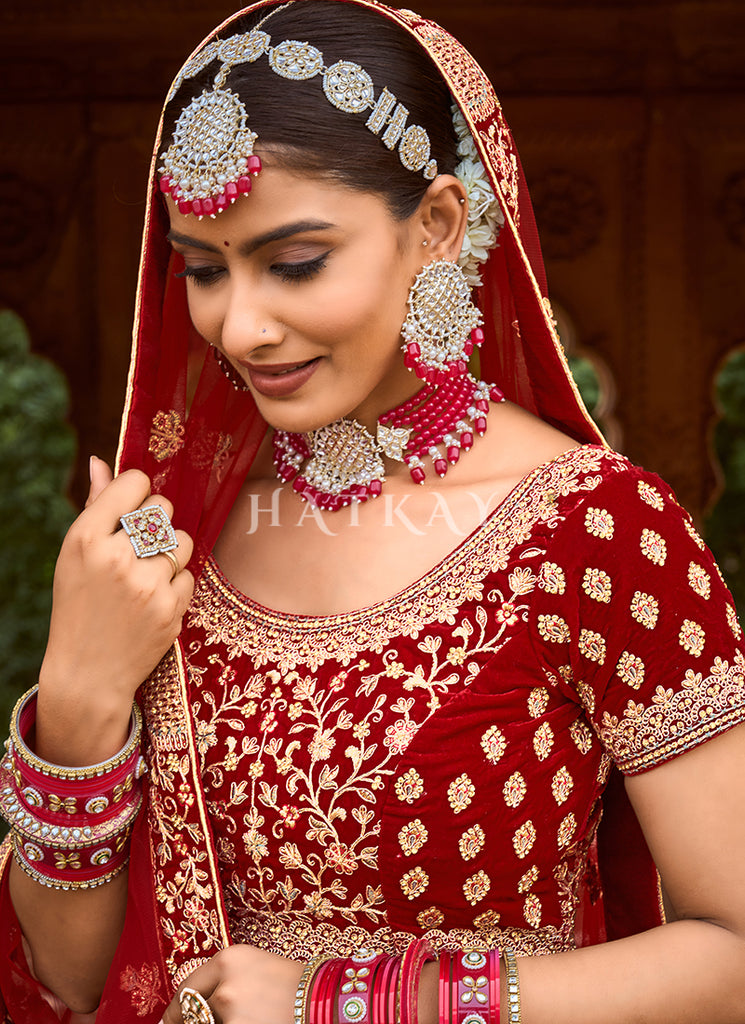 Buy Bridal Lehenga - Bridal Red Velvet Designer Bridal Lehenga Choli