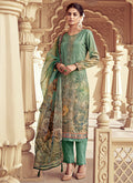 Turquoise Digital Print Casual Wear Pant Style Suit
