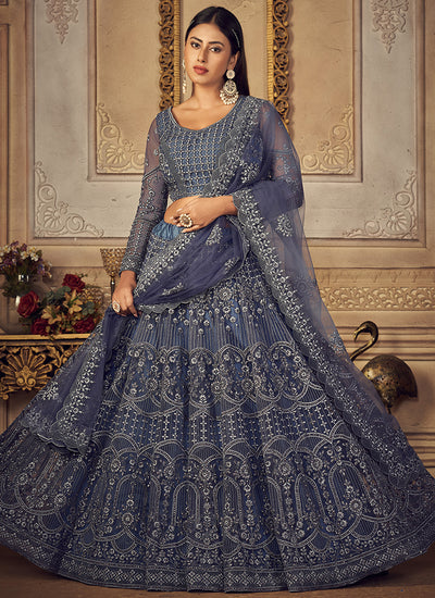 Deep Blue Embroidery Designer Wedding Lehenga Choli
