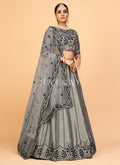 Grey Sequence Embroidered Wedding Silk Lehenga Choli