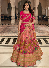 Magenta Embroidery Wedding Lehenga Choli With Belt
