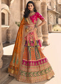Orange Multi Embroidery Wedding Lehenga Choli With Belt