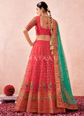 Buy Lehengas In New Jersey | Red And Sea Green Multi Embroidered Traditional Lehenga Choli