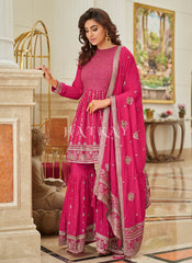 Hot Pink Embroidered Traditional Festive Gharara Suit