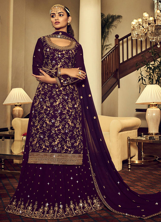 Purple embroidered net Semi Stitched Bridal Lehenga - MEGHALYA - 3287118
