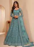 Sky Blue Crystal Embroidered Wedding Lehenga Choli