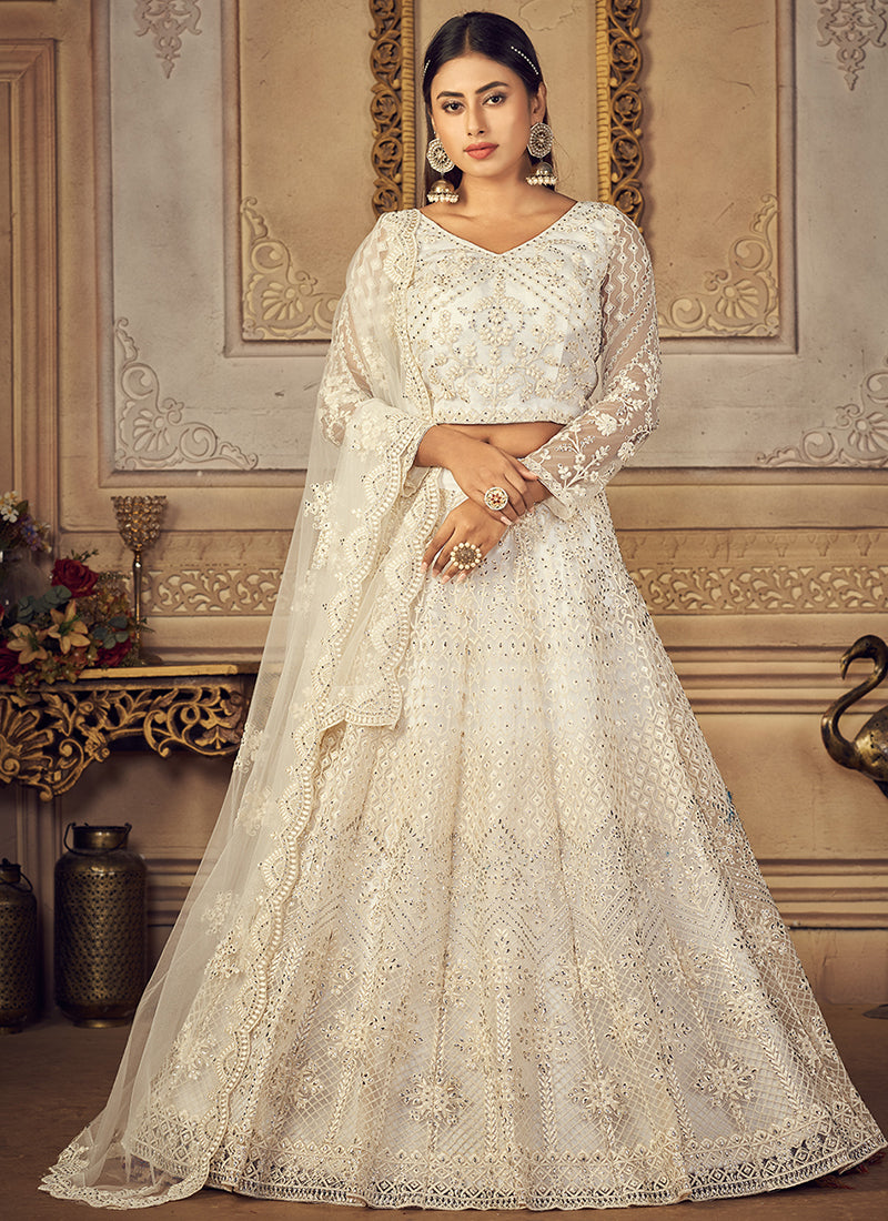 Off White Embroidery Designer Wedding Lehenga Choli