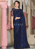 Dark Blue Sequence Embroidery Designer Silk Saree
