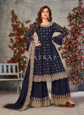 Dark Blue Georgette Sharara Suit