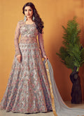 Silver Grey Floral Embroidered Designer Anarkali Lehenga Suit