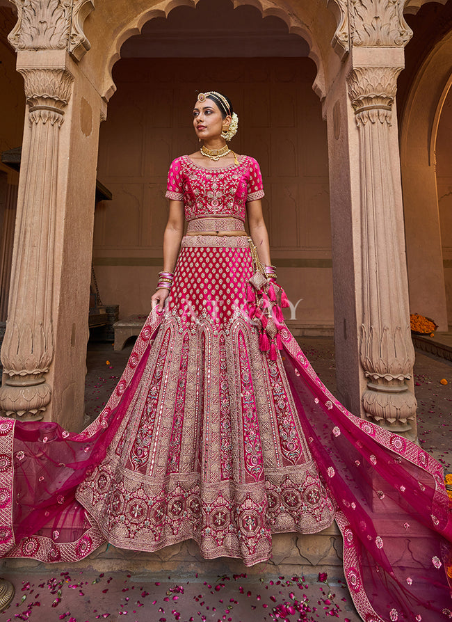 Buy Bridal Lehenga - Deep Pink Velvet Designer Bridal Lehenga Choli