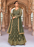 Olive Green Embroidered Anarkali Lehenga