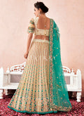 Buy Lehengas In Florida | Cream And Sea Green Multi Embroidered Traditional Lehenga Choli