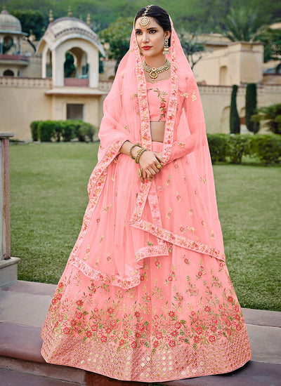 Pink Multi Embroidery Traditional Lehenga Choli