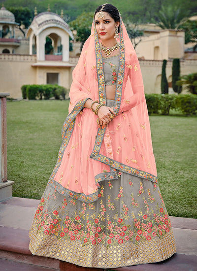 Grey Multi Embroidery Traditional Lehenga Choli