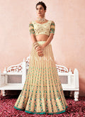 Cream And Sea Green Multi Embroidered Traditional Lehenga Choli