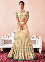 Cream And Sea Green Multi Embroidered Traditional Lehenga Choli