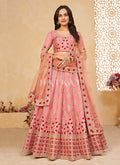 Pink Floral Embroidered Partywear Silk Lehenga Choli