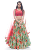 Green And Red Embroidered Festive Lehenga Choli