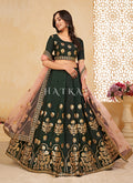 Green Embroidered Partywear Silk Lehenga Choli