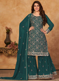 Dark Green Embroidery Festive Gharara Style Suit