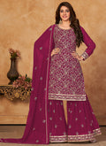 Magenta Embroidery Festive Gharara Style Suit
