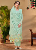Sea Green Multi Floral Embroidery Pant Style Suit
