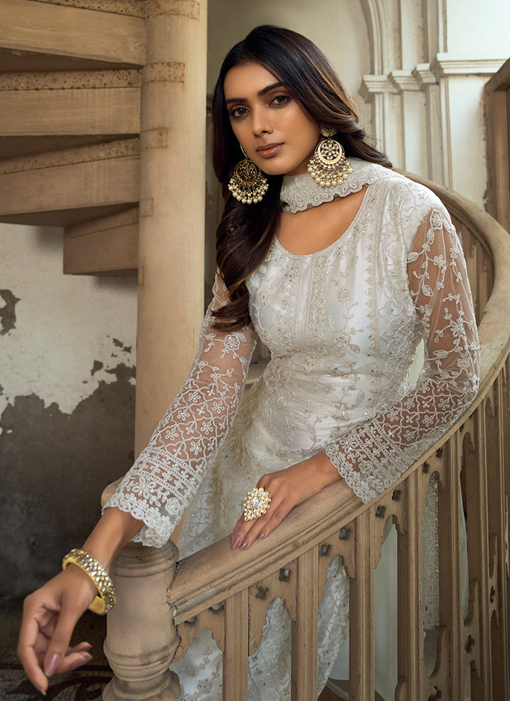 Off White Embroidery Pakistani Pant Style Suit plus-size Off White Embroidery Pakistani Pant Style Suit plus-size