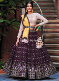 Purple And Yellow Embroidered Georgette Lehenga Choli