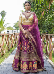 Purple And Cream Multi Embroidery Silk Lehenga Choli
