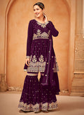 Deep Purple Sequence Embroidery Anarkali Gharara Suit