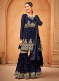 Navy Blue Sequence Embroidery Anarkali Gharara Suit