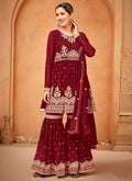 Crimson Red Sequence Embroidery Anarkali Gharara Suit