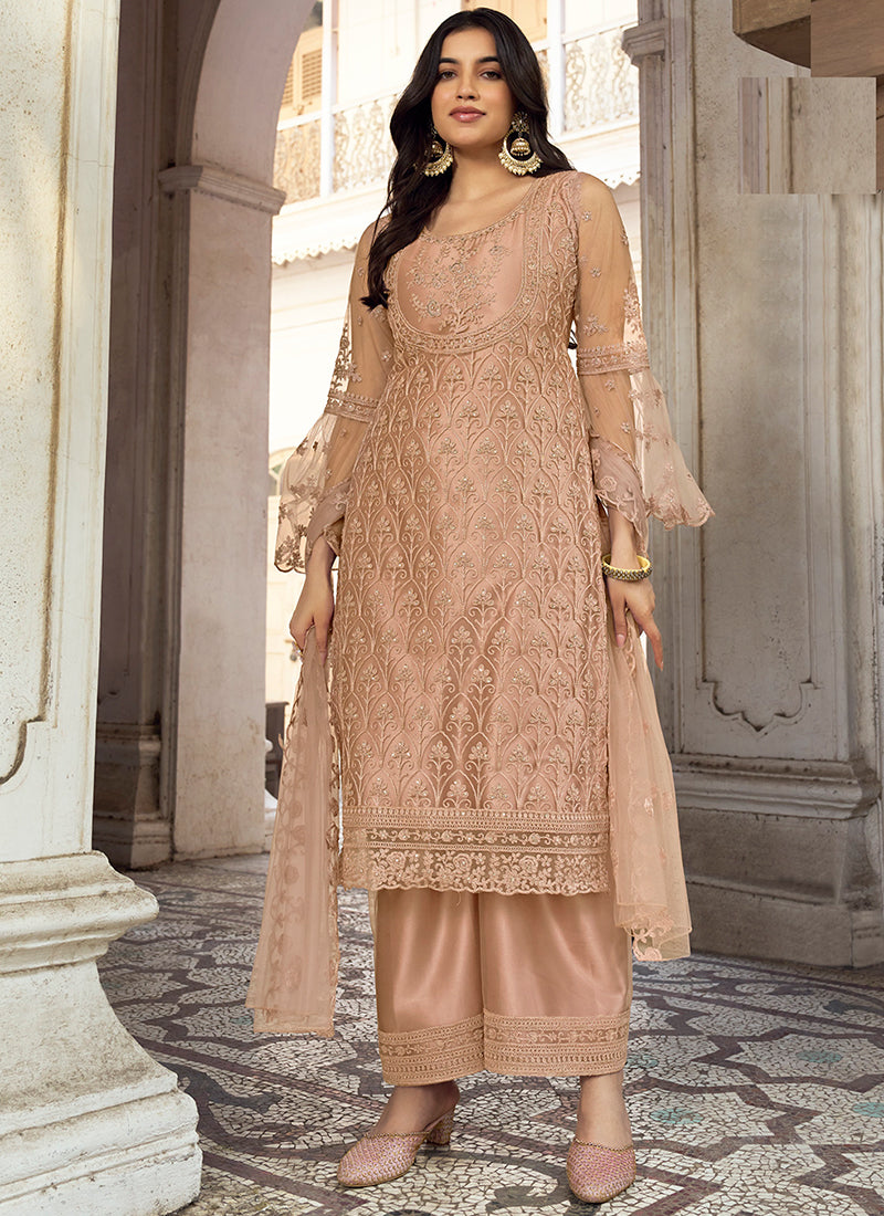 Beige Golden Embroidery Pakistani Pant Style Suit
