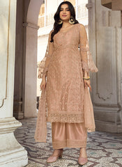 Beige Golden Embroidery Pakistani Pant Style Suit