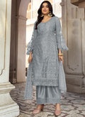 Grey Silver Embroidery Pakistani Pant Style Suit