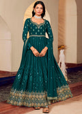 Turquoise Sequence Embroidery Georgette Anarkali Suit