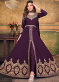 Purple Slit Style Embroidered Anarkali Pants Suit