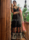 Black And Pink Multi Embroidery Silk Lehenga Choli