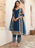 Buy Pakistani Suits - Turquoise Embroidery Pakistani Pant Style Suit